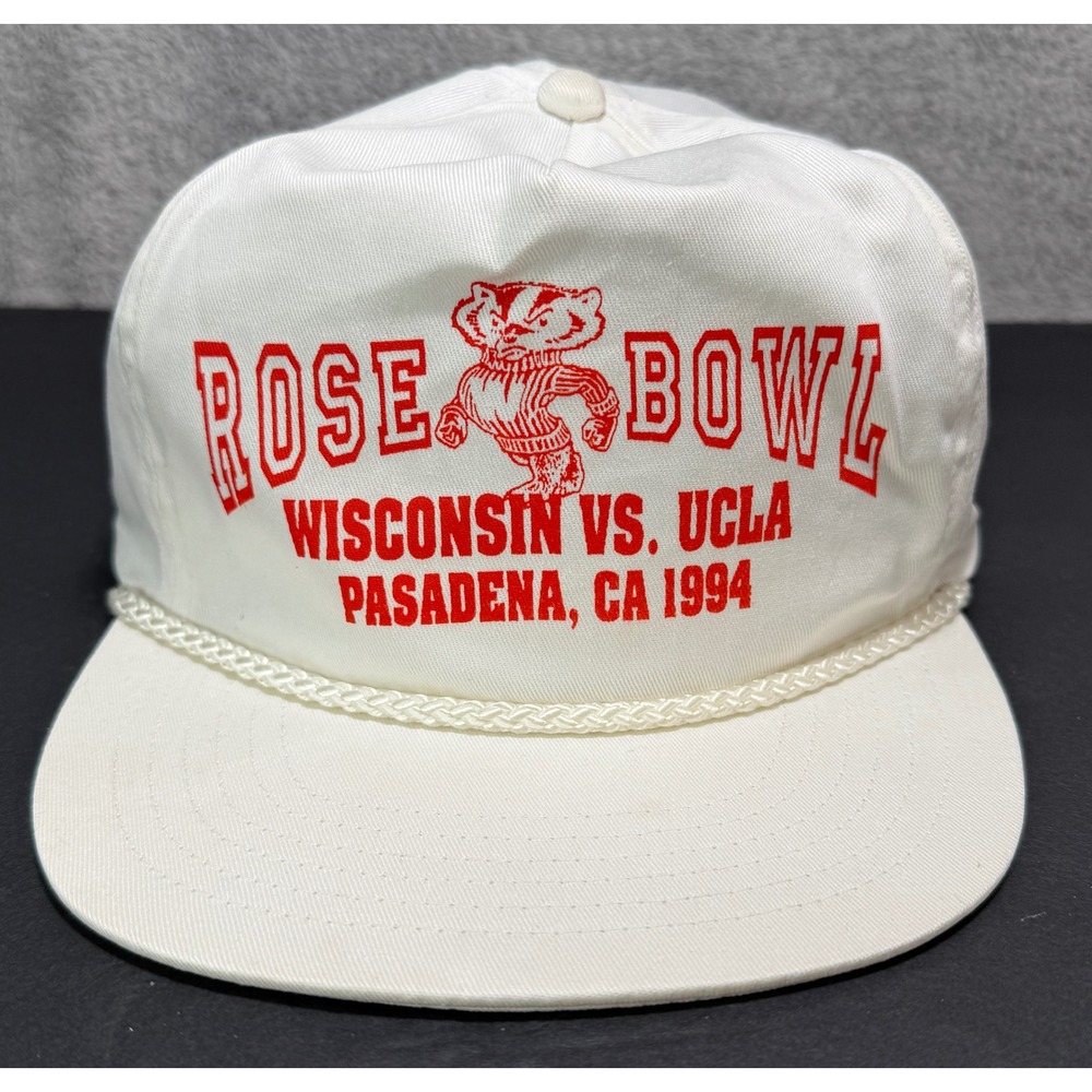 San Sun Rose Bowl 1994 Hat Mens OSFA White Wisconsin vs UCLA Vintage Rope Cap